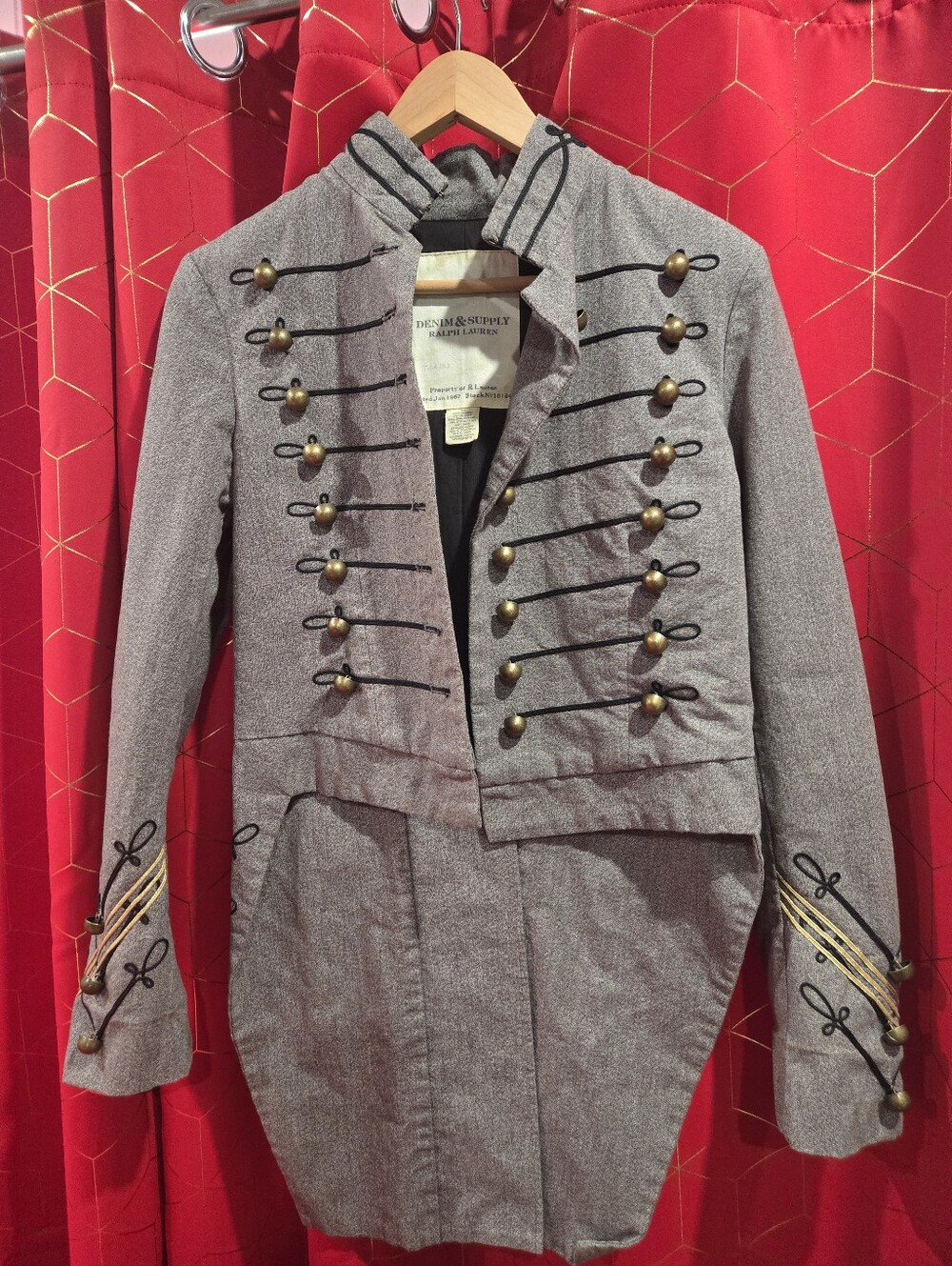 Denim & Supply Ralph Lauren Gray Military-Style Tailcoat with Brass Buttons